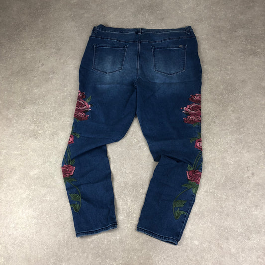 Embroidered Rose Jeans Womens (L)